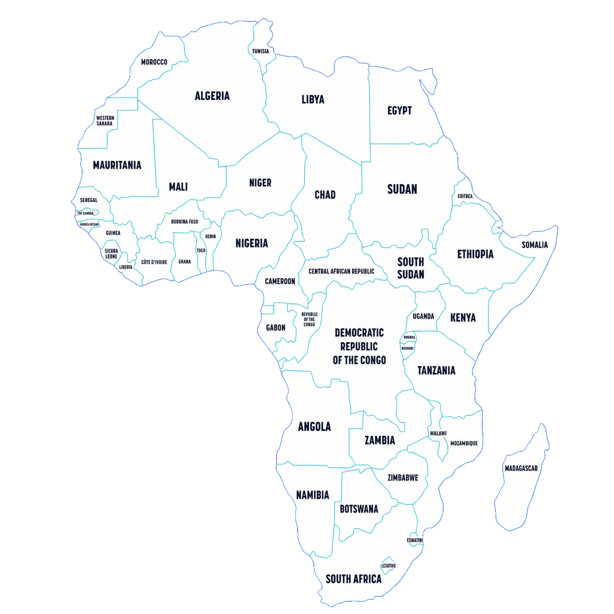 Map of Africa with country boundaries and country names